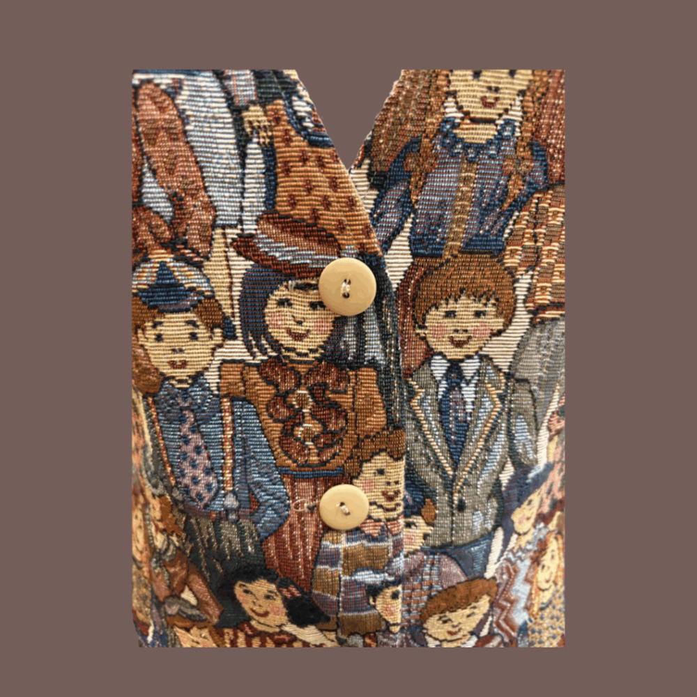 FACETS Tapestry Vest | Woven “Children of the World” | Size M | Vintage - Picture 3 of 5